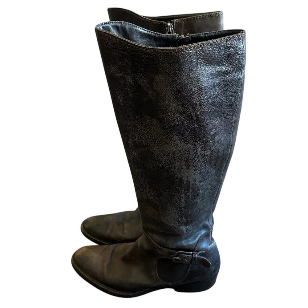 Henry Beguelin Brown Leather Boots Tall Shaft Buckle Luxury Size 36 Eu 6 Us